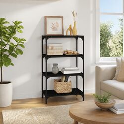 Compact Black Book Cabinet with 4 Shelves for Organizing