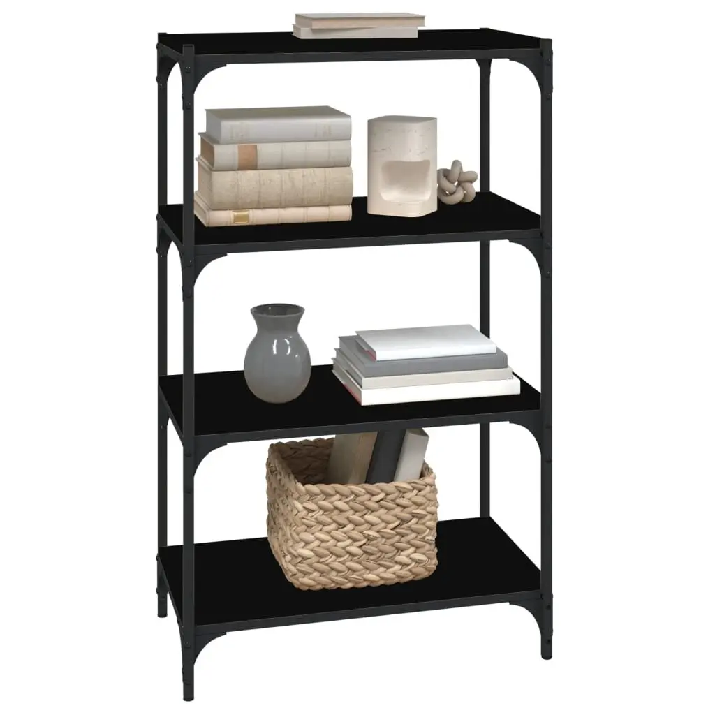 Industrial Style Black Book Cabinet Engineered Wood 4 Shelves Sturdy Storage Unit