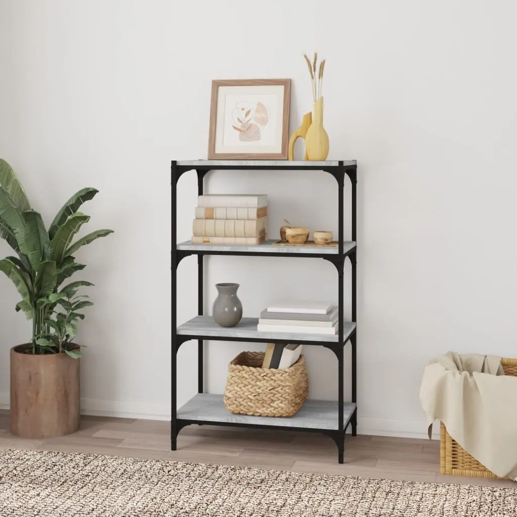 Industrial Style Book Cabinet Grey 60x33x100cm 4 Shelves Engineered Wood with Steel Frame Storage Shelf