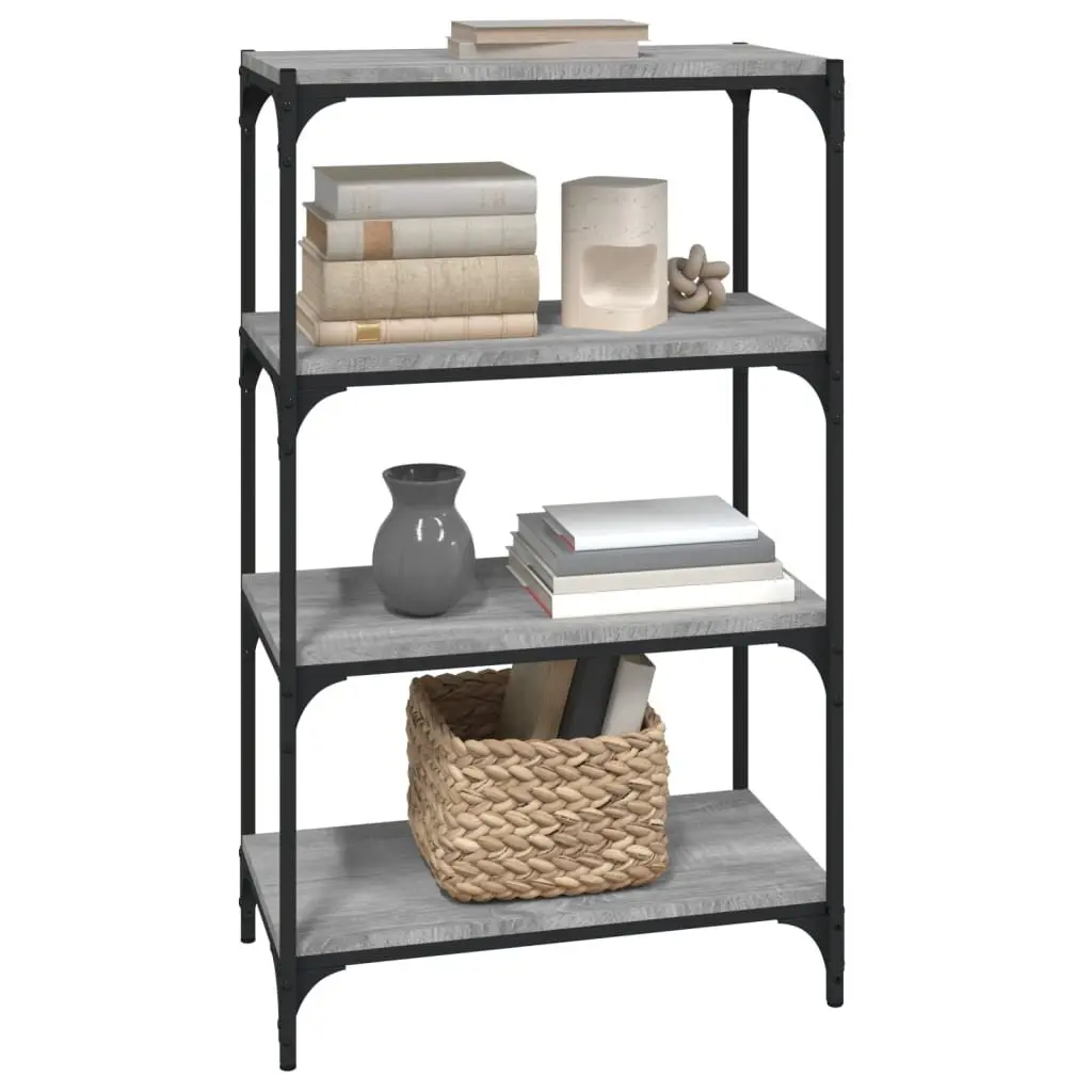 Industrial Style Book Cabinet Grey 60x33x100cm 4 Shelves Engineered Wood with Steel Frame Storage Shelf
