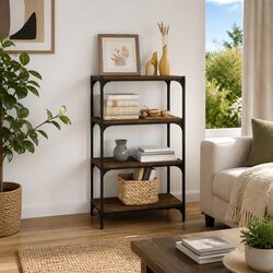Brown Oak Book Cabinet with 4 Shelves - Minimal Design