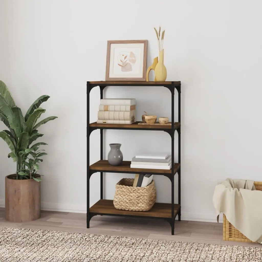 Book Cabinet Brown Oak 60x33x100 cm Engineered Wood Steel Frame Industrial Style Shelving Storage