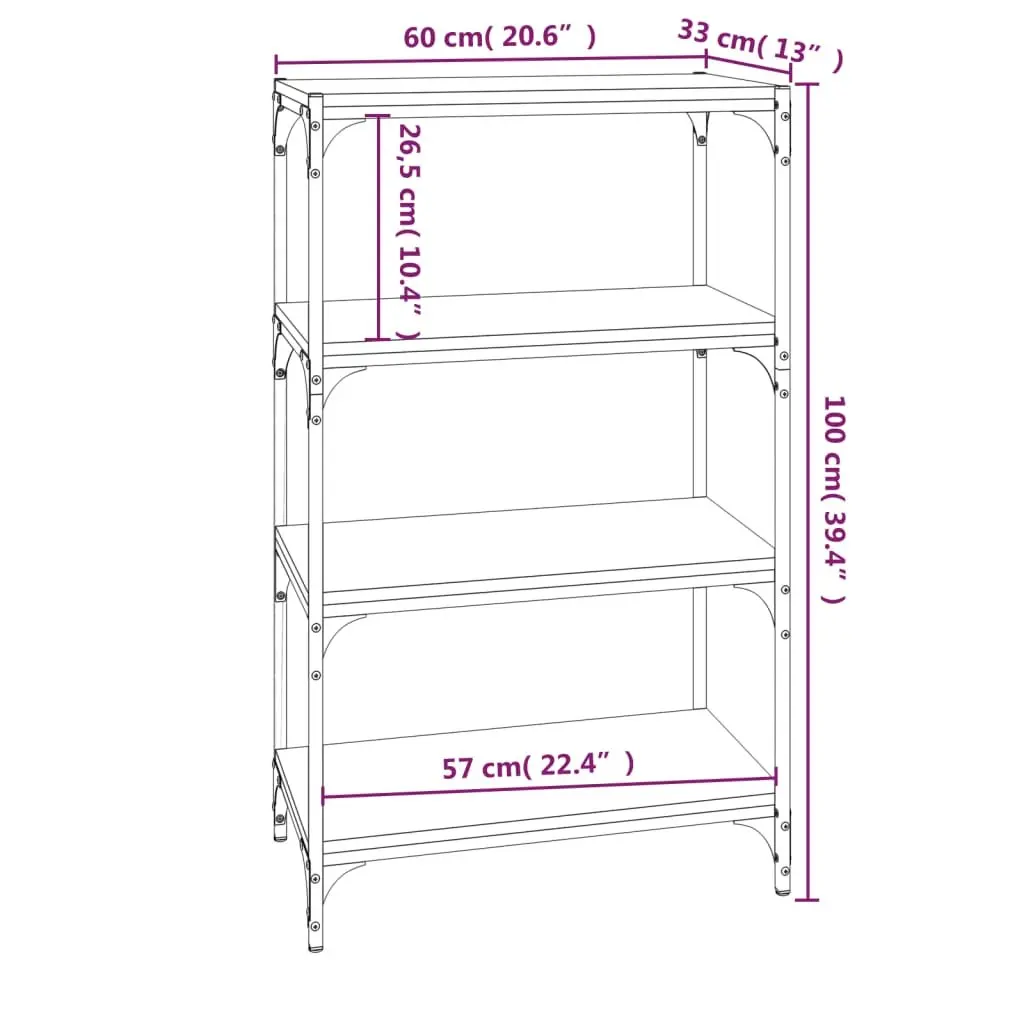 Book Cabinet Brown Oak 60x33x100 cm Engineered Wood Steel Frame Industrial Style Shelving Storage