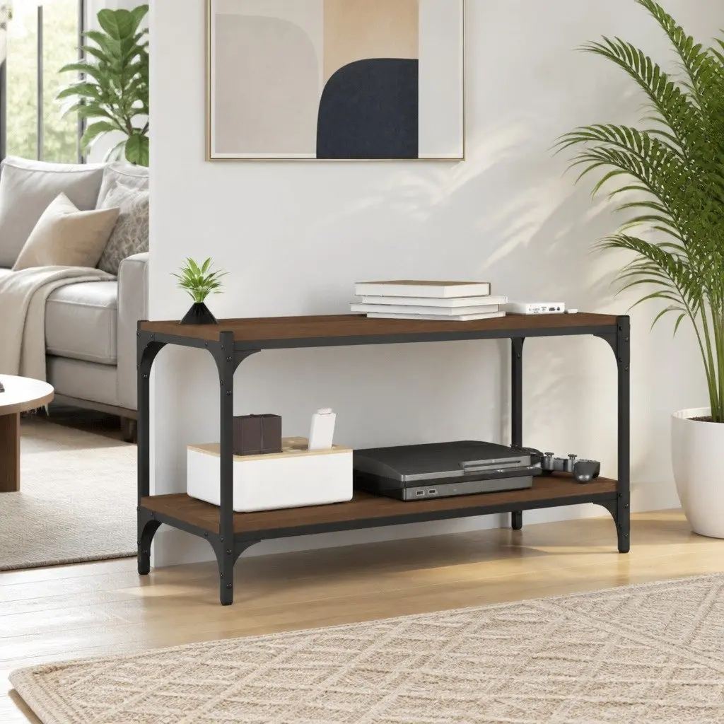 TV Cabinet Brown Oak 80x33x41cm with 2 Shelves Living Room Storage Unit