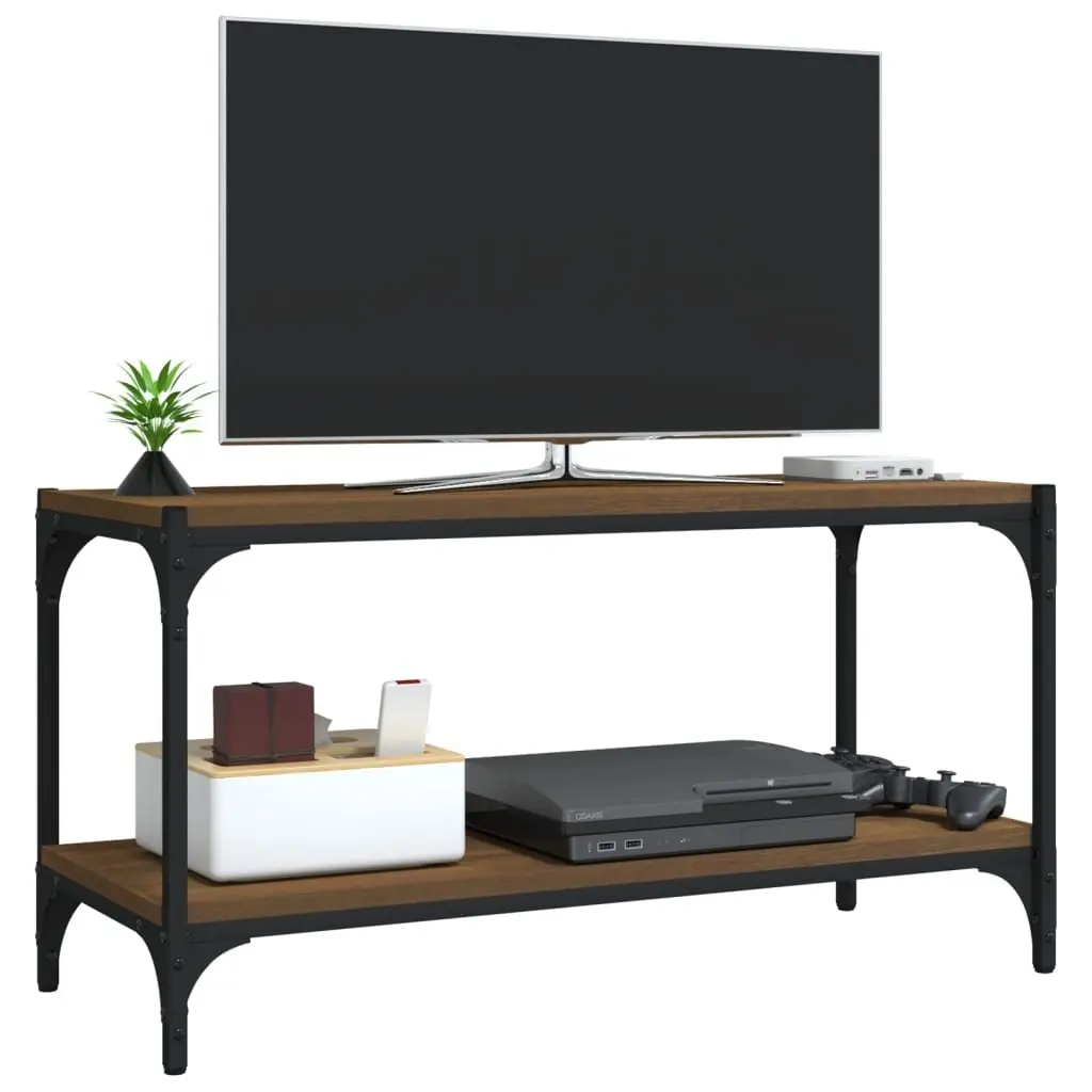 TV Cabinet Brown Oak 80x33x41cm with 2 Shelves Living Room Storage Unit