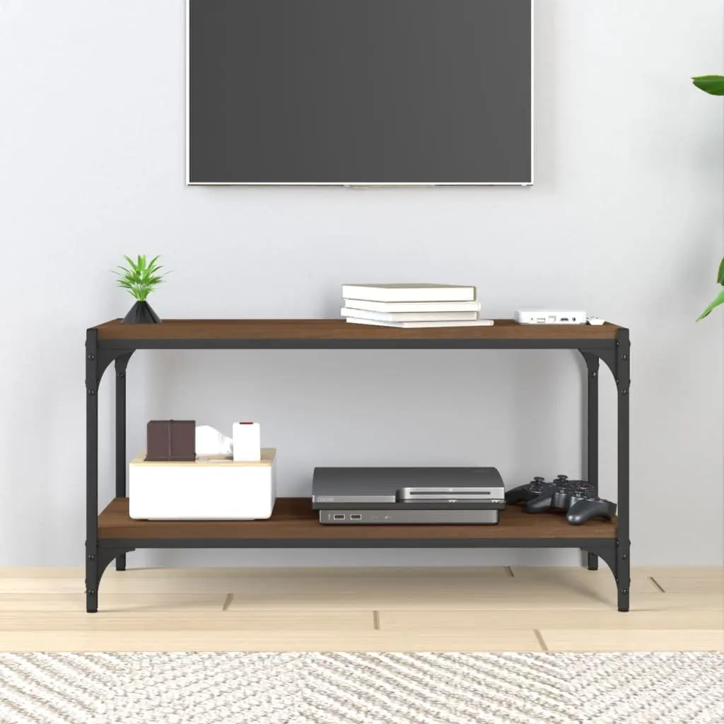 TV Cabinet Brown Oak 80x33x41cm with 2 Shelves Living Room Storage Unit