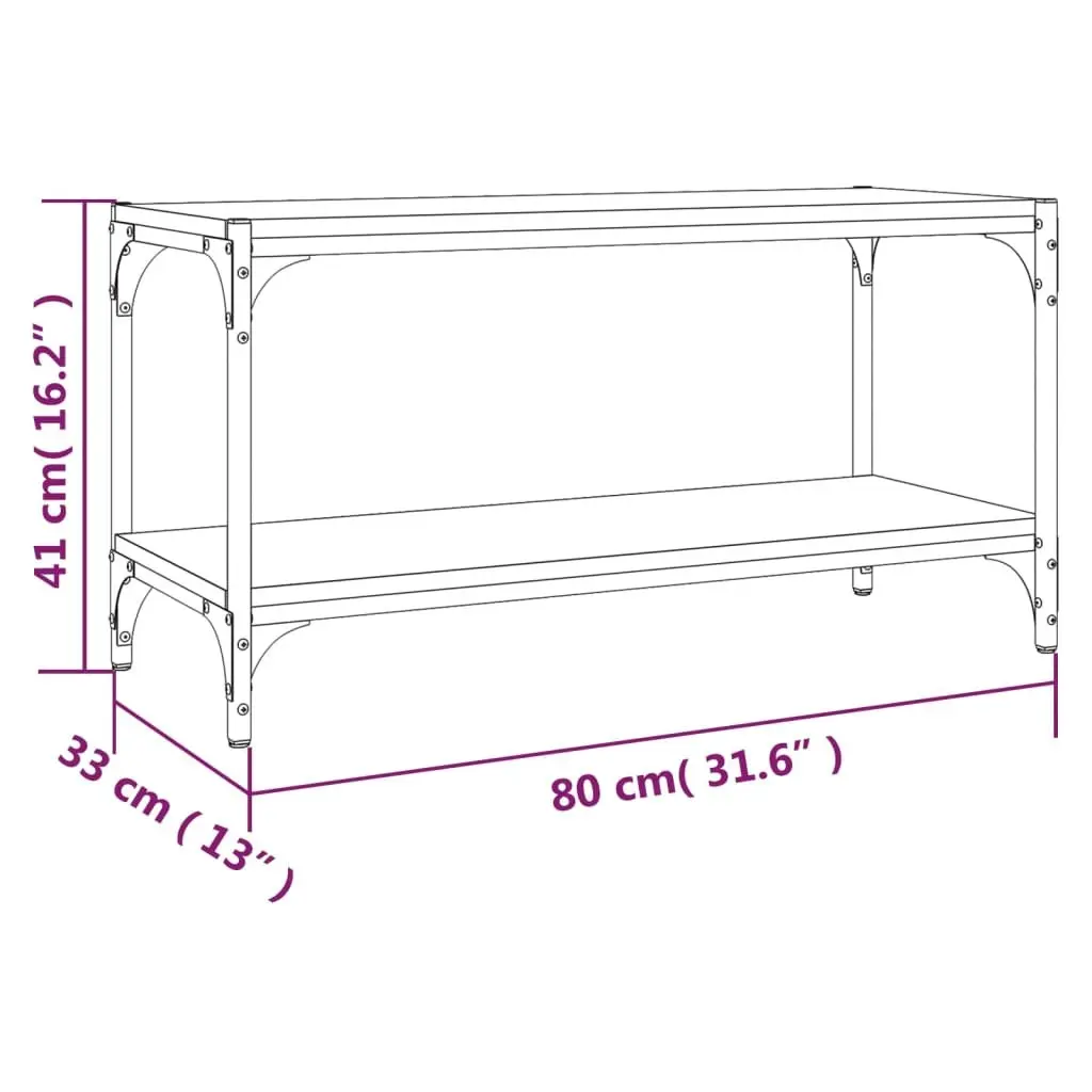 TV Cabinet Brown Oak 80x33x41cm with 2 Shelves Living Room Storage Unit