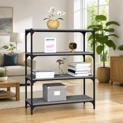 Book Cabinet Grey Sonoma Storage Shelving Unit 4 Shelf Engineered Wood Steel