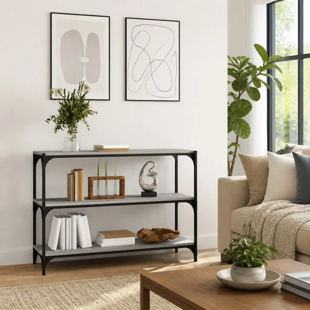 Book Cabinet Grey 100x33x70.5cm Storage Shelving Unit Industrial Style 3 Shelves