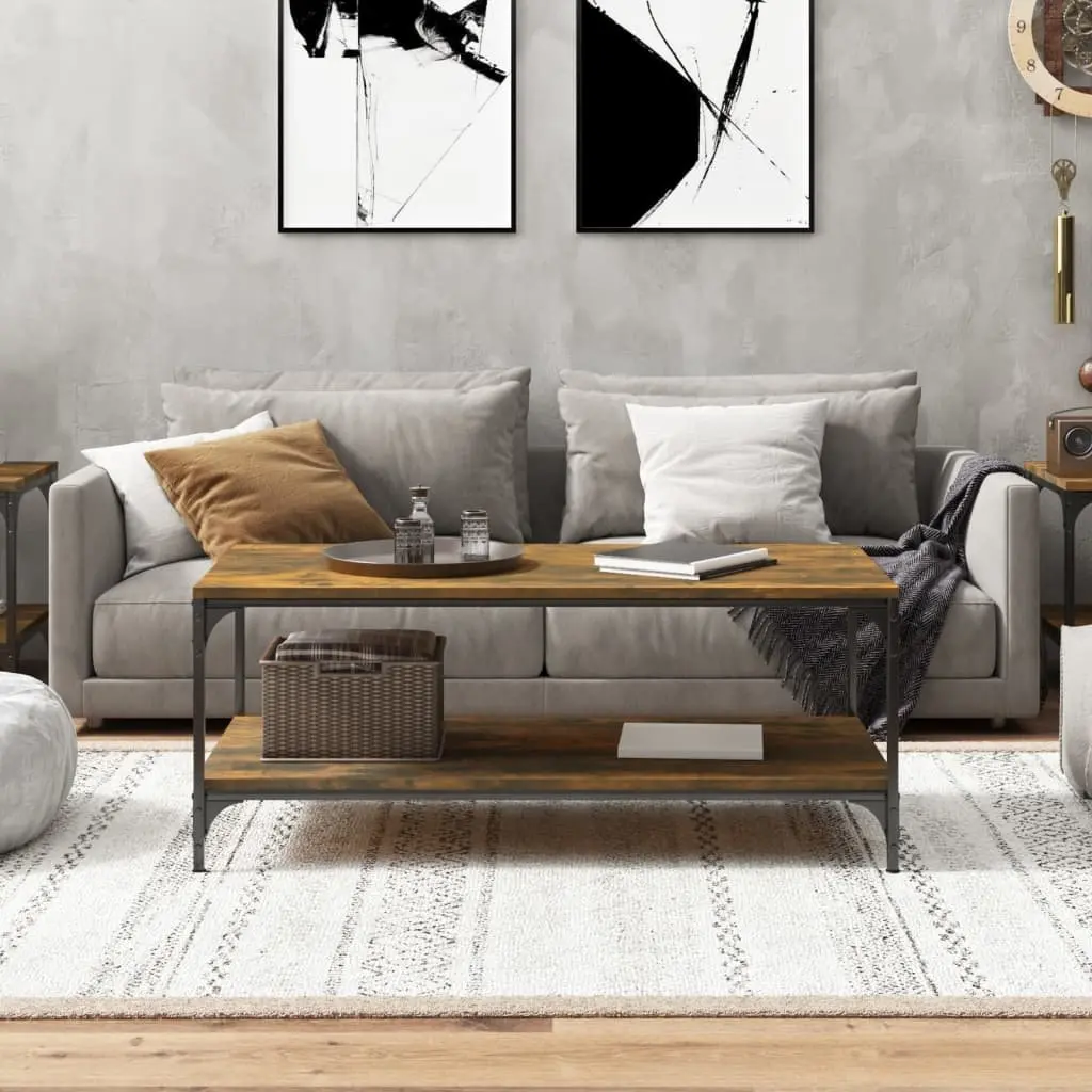 Coffee Table Brown Engineered Wood Steel Frame Storage Living Room