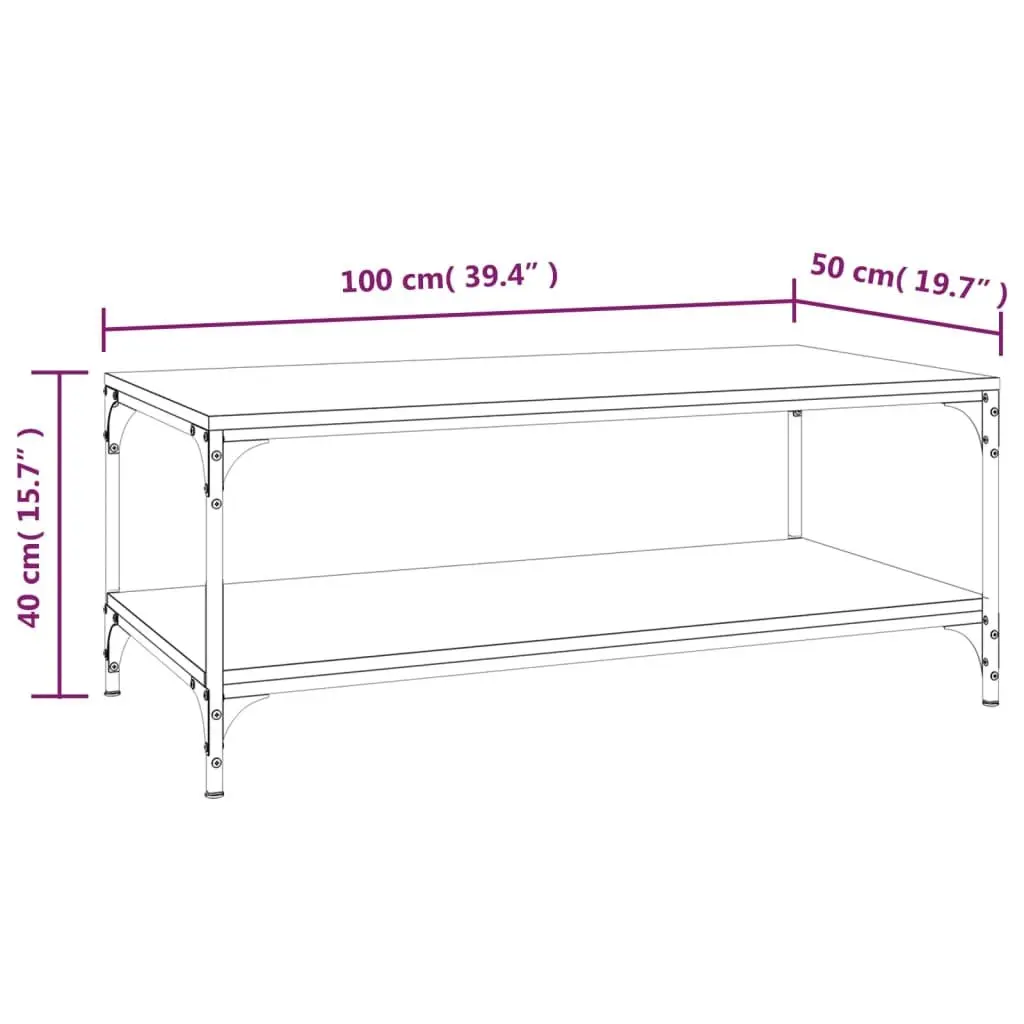 Coffee Table Brown Engineered Wood Steel Frame Storage Living Room