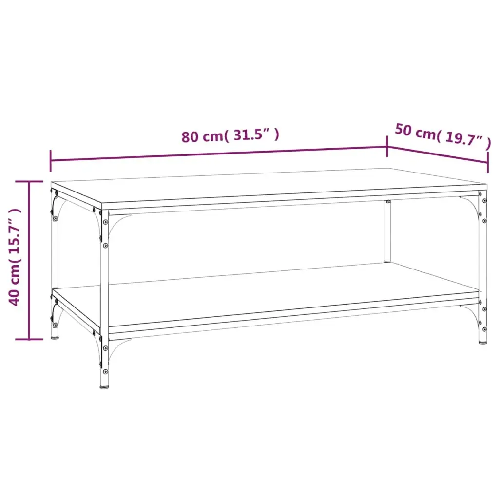 Coffee Table Black Engineered Wood Top Steel Frame 80x50x40 cm Storage Living Room