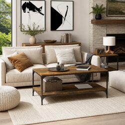 Compact Coffee Table with Steel Frame and Storage