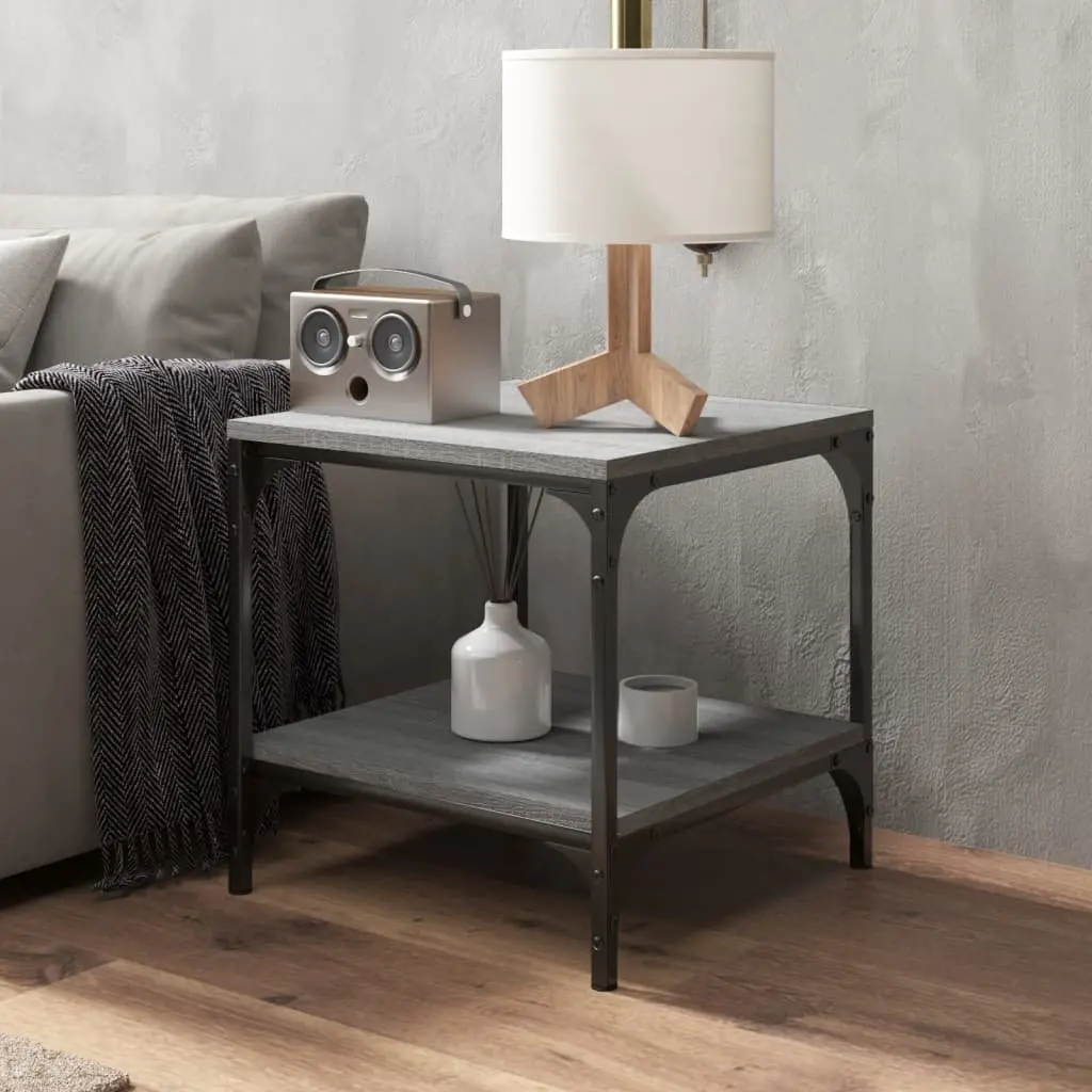 Coffee Table Grey 50x50x40 cm Engineered Wood Top Steel Frame Storage