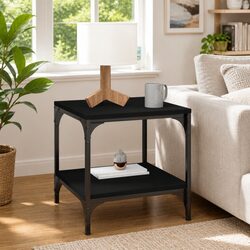 Compact Black Industrial Side Table – 40cm Square