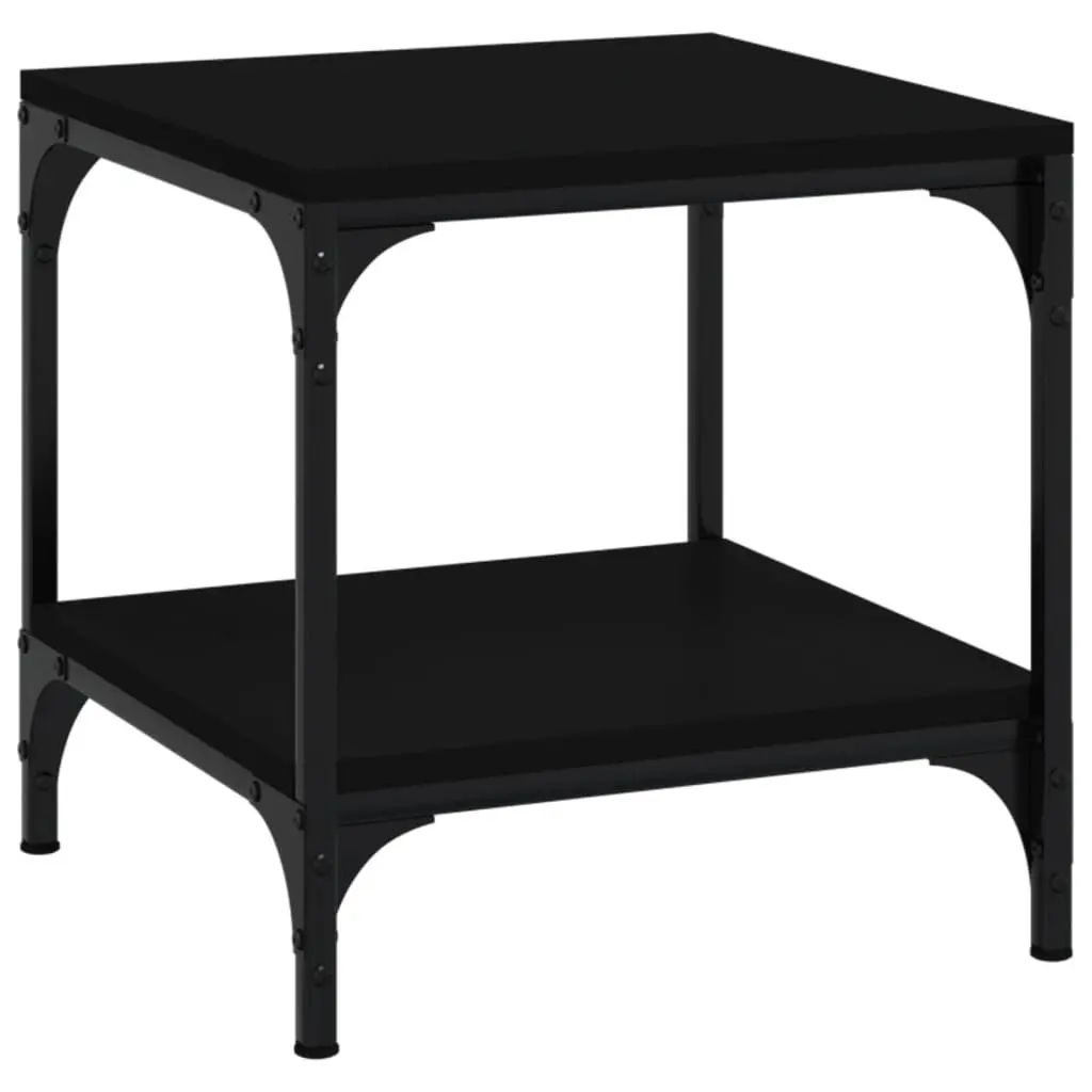 Industrial Side Table Black 40x40x40cm Engineered Wood Steel Frame Adjustable Legs