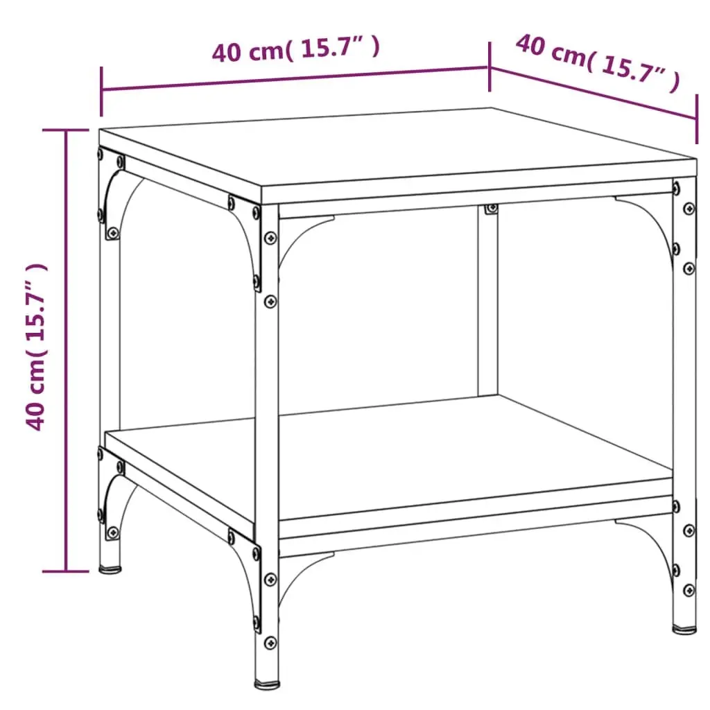 Industrial Side Table Black 40x40x40cm Engineered Wood Steel Frame Adjustable Legs