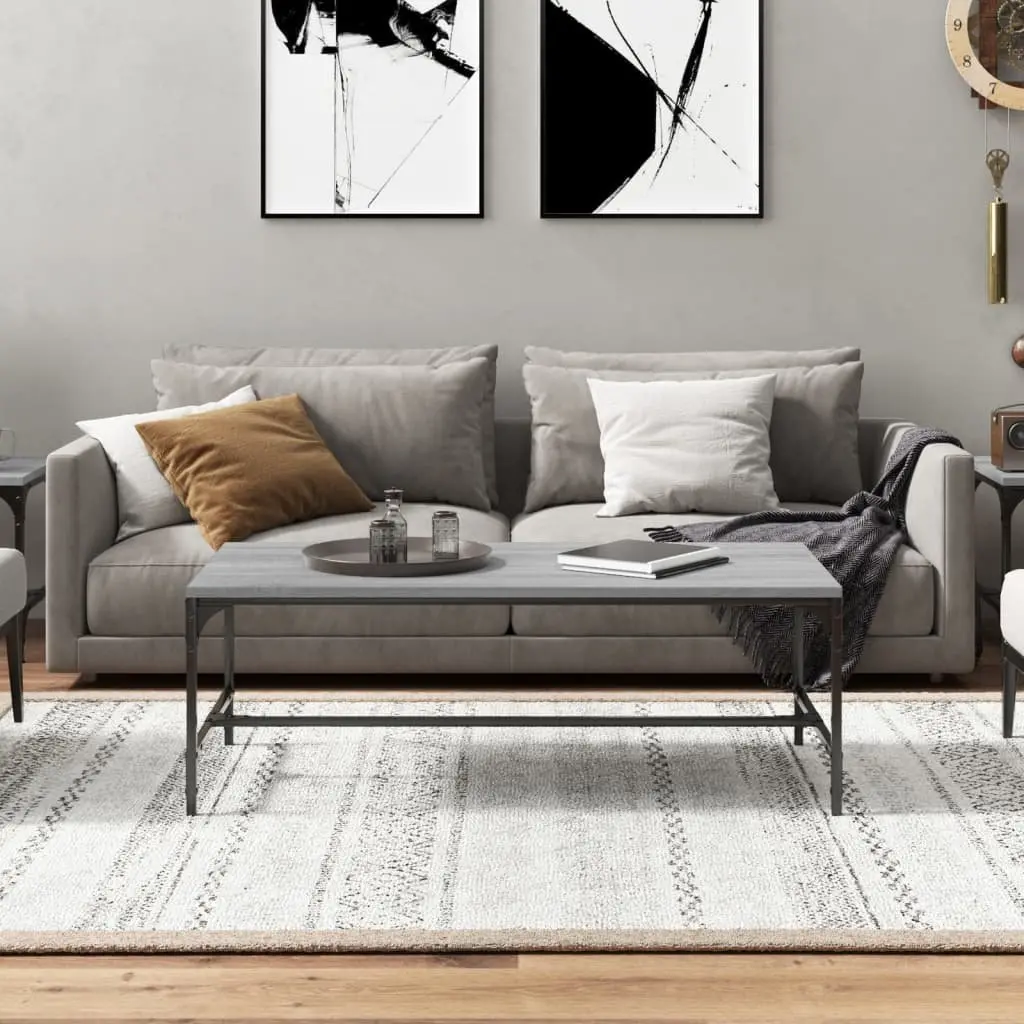 Coffee Table Grey 100x50x35cm Sturdy Top with Steel Frame