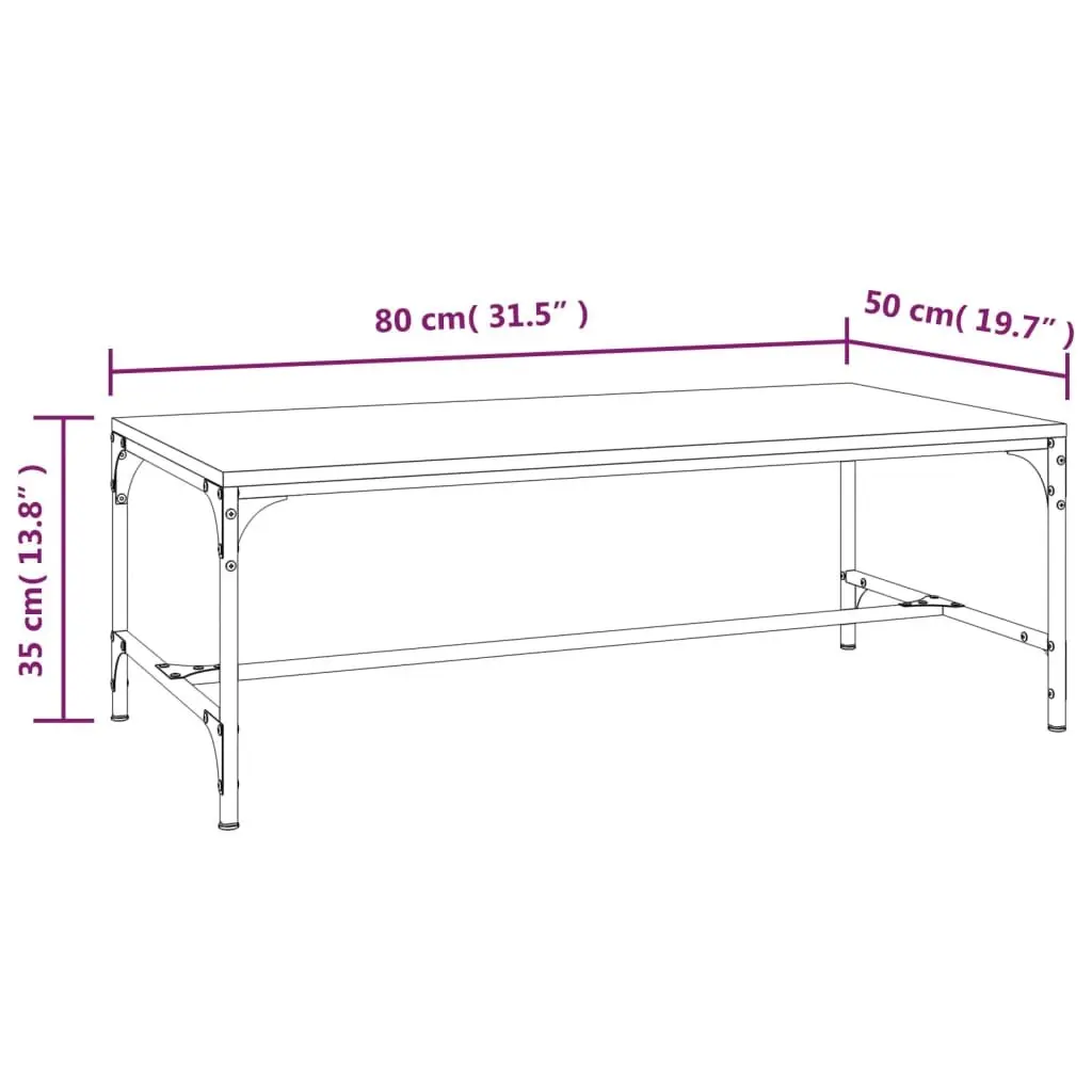 Coffee Table Brown 80x50x35 cm Engineered Wood Steel Frame Adjustable Legs