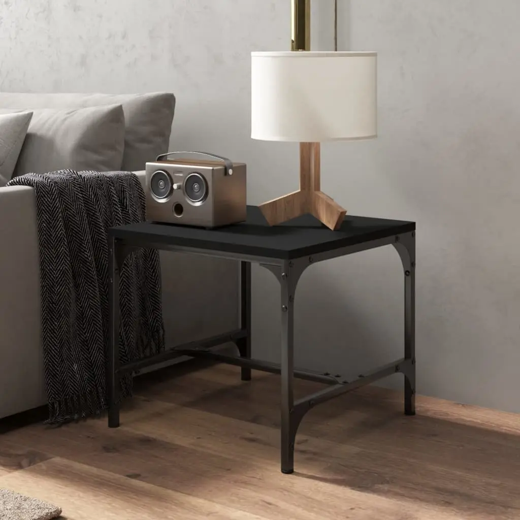 Coffee Table Black 50x50x35 cm Industrial Style Engineered Wood Top Steel Frame