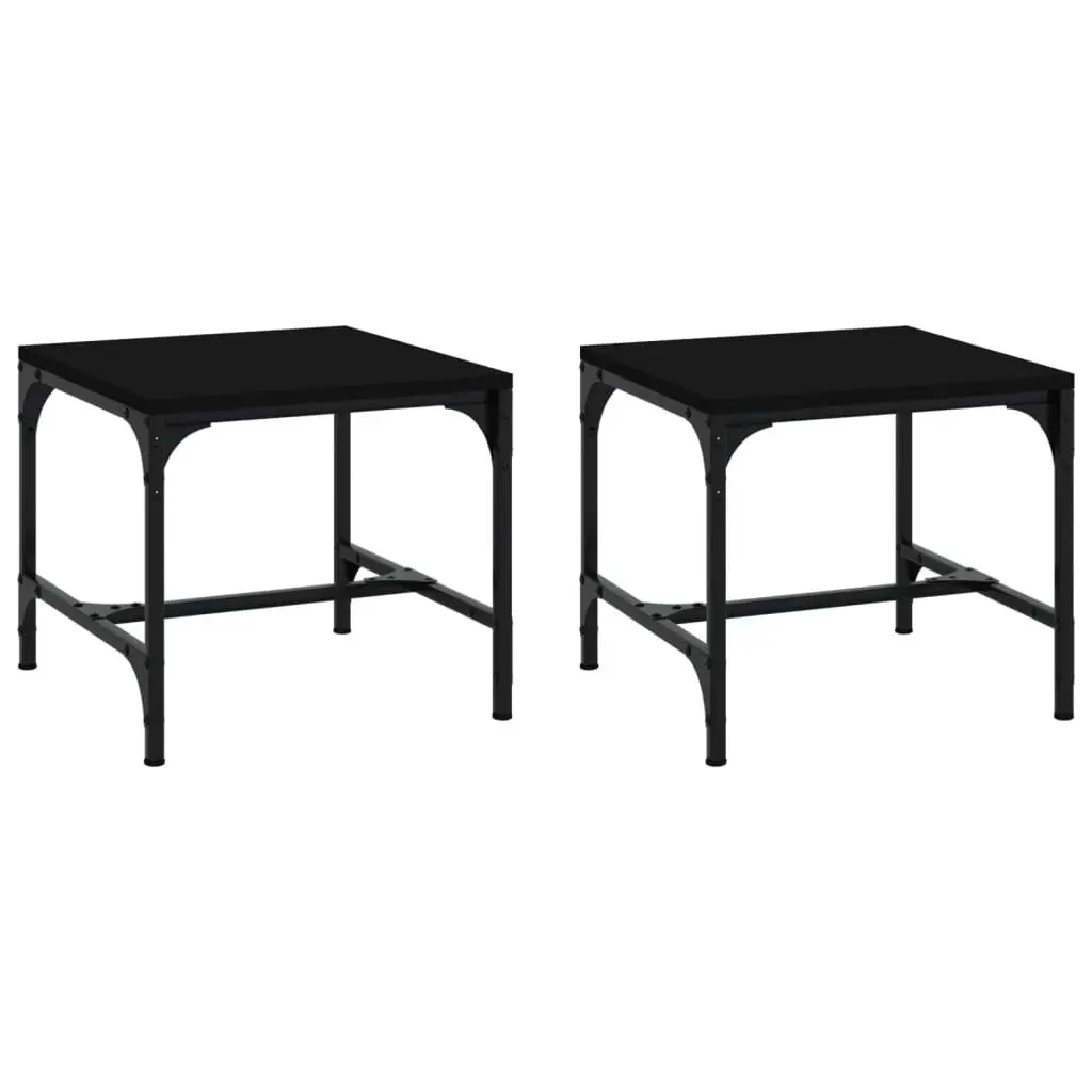 Side Tables Black 40x40x35 cm Engineered Wood Top Steel Frame Set