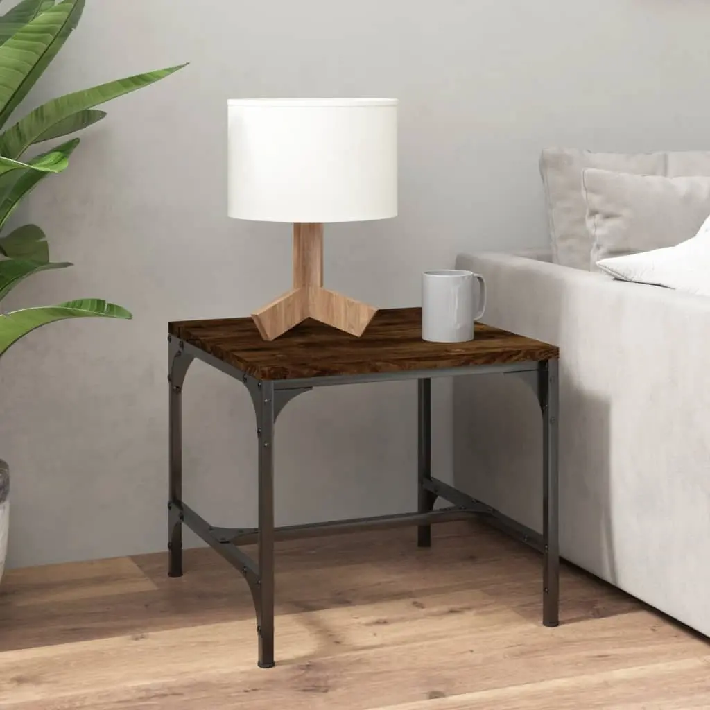 Side Tables Brown Engineered Wood 40 x 40 x 35 cm Sturdy Steel Frame