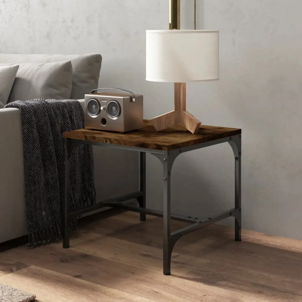 Side Tables Brown Engineered Wood 40 x 40 x 35 cm Sturdy Steel Frame