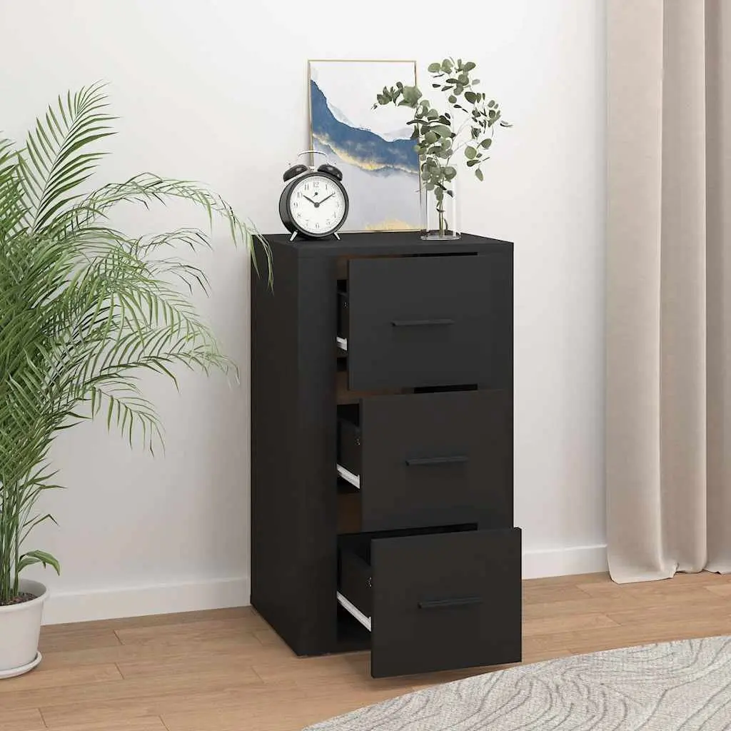 Sideboard Cabinet Black Engineered Wood 3 Drawers Storage Home Buffet