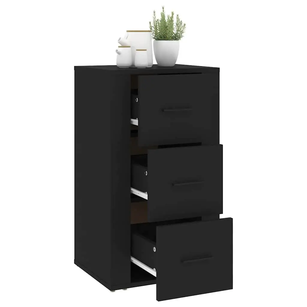 Sideboard Cabinet Black Engineered Wood 3 Drawers Storage Home Buffet