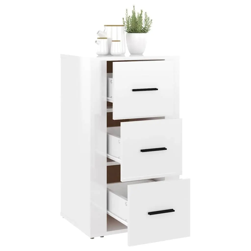 Sideboard Cabinet White High Gloss 40x33x70cm Engineered Wood 3 Drawers