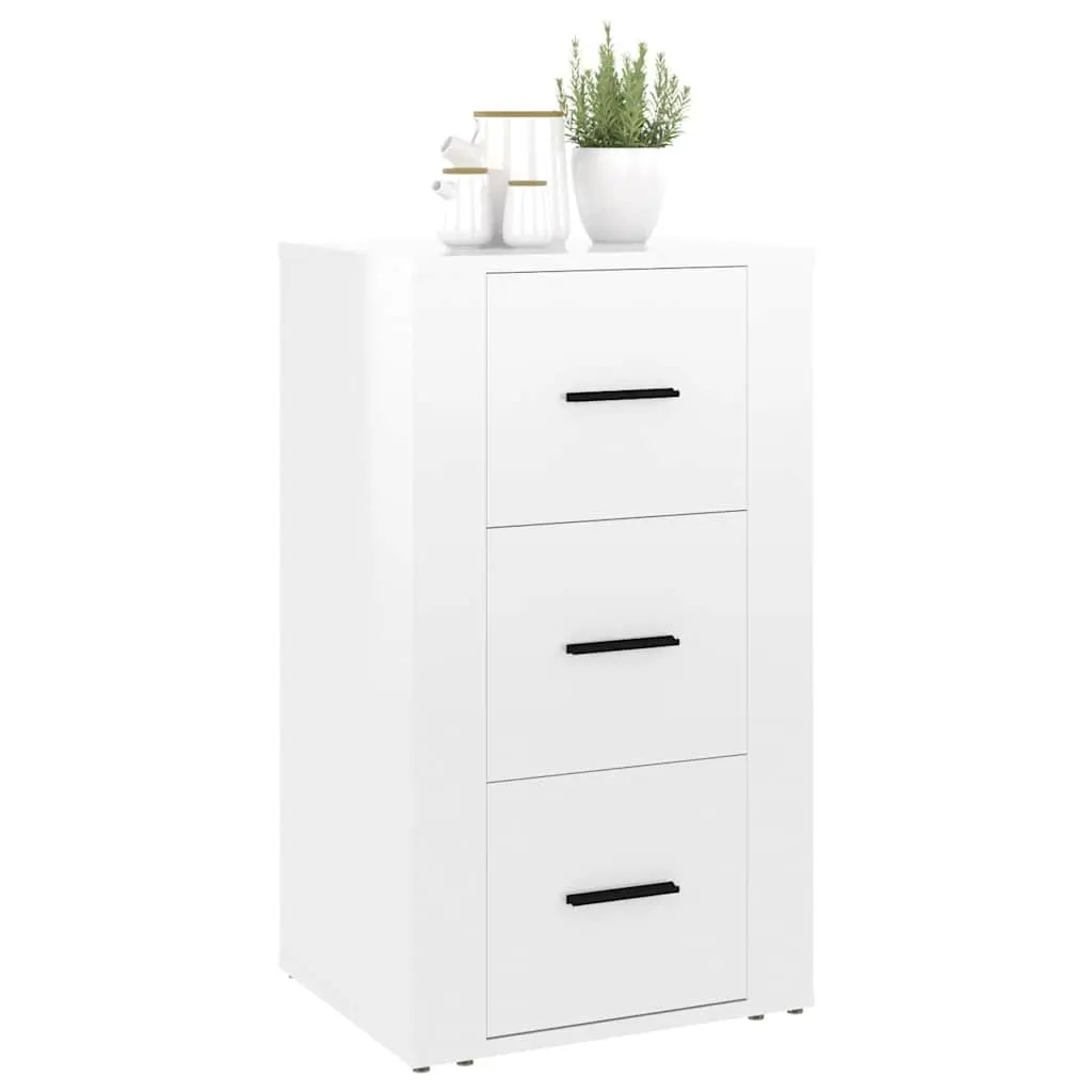 Sideboard Cabinet White High Gloss 40x33x70cm Engineered Wood 3 Drawers