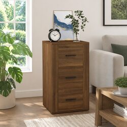 Compact Brown Oak Sideboard with 3 Drawers