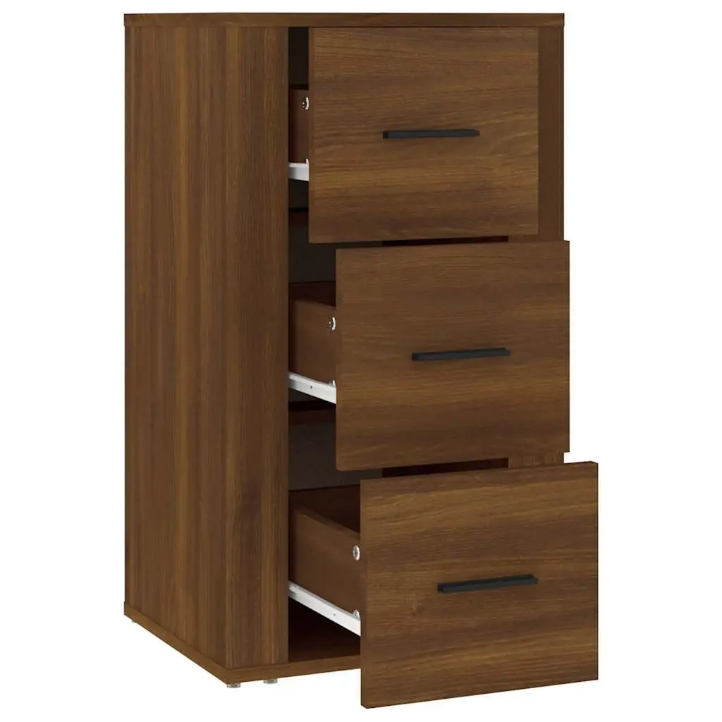 Engineered Wood Sideboard Storage Cabinet Brown Oak 70cm Height 3 Drawers 40x33cm
