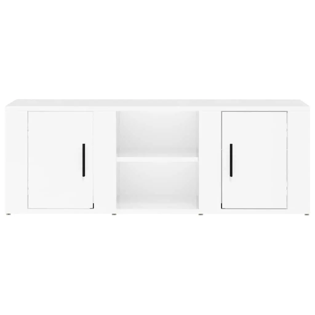 TV Cabinet High Gloss White Engineered Wood 4 Compartments Smooth Surface