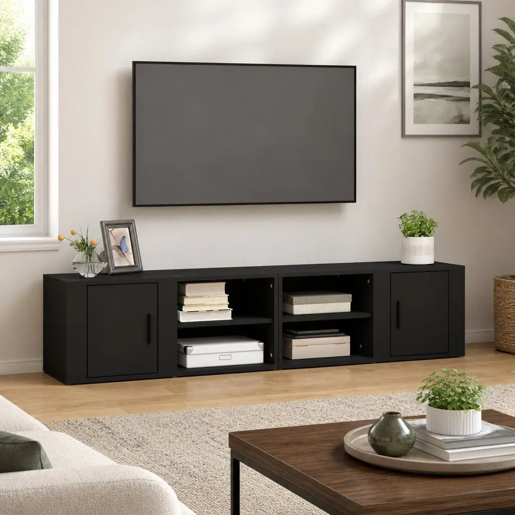 TV Cabinets Black 80x31.5x36 cm 2 Piece Media Storage Unit with Doors