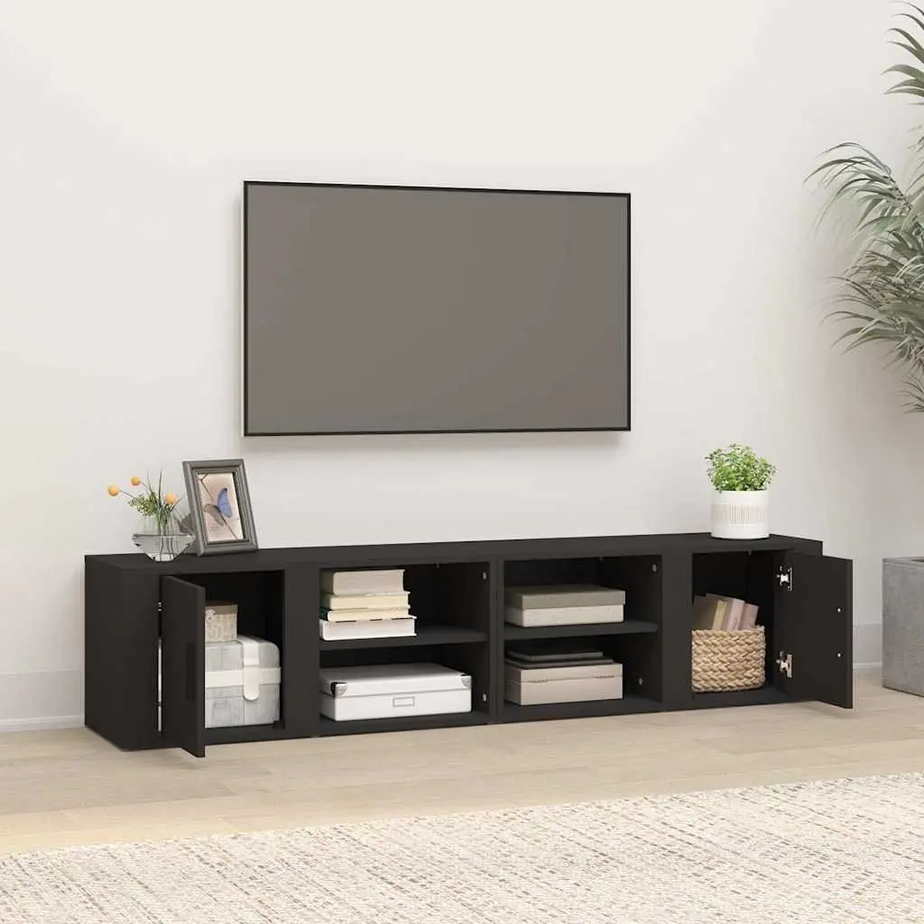 TV Cabinets Black 80x31.5x36 cm 2 Piece Media Storage Unit with Doors