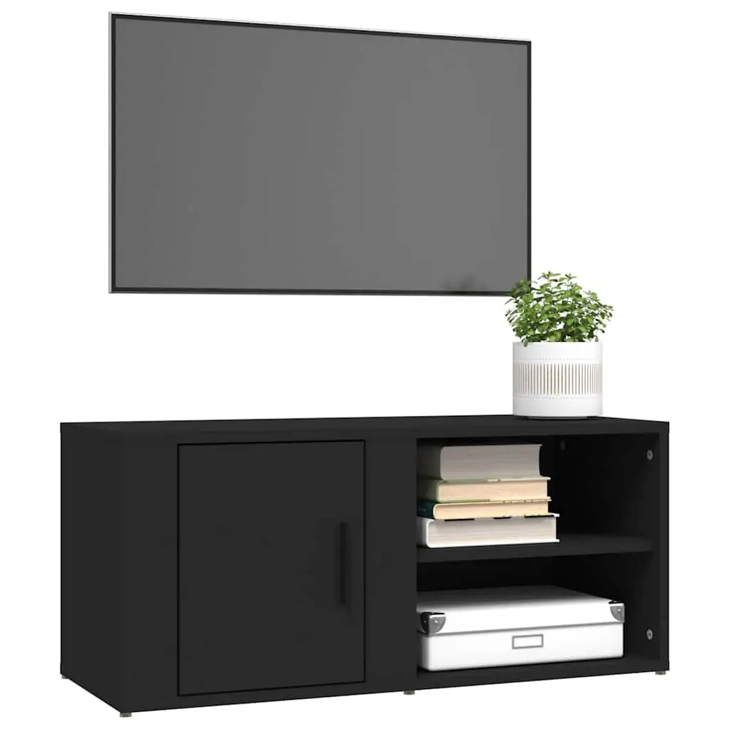 TV Cabinets Black 80x31.5x36 cm 2 Piece Media Storage Unit with Doors