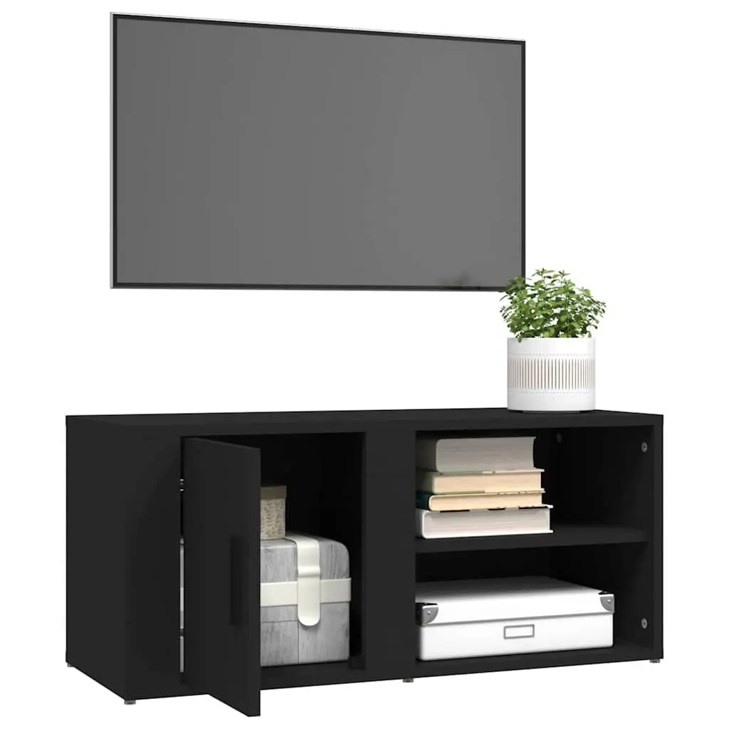 TV Cabinets Black 80x31.5x36 cm 2 Piece Media Storage Unit with Doors