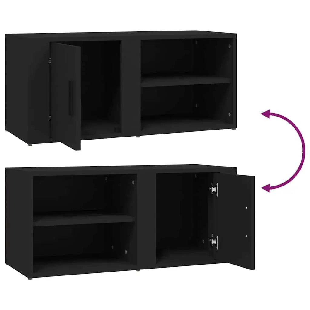 TV Cabinets Black 80x31.5x36 cm 2 Piece Media Storage Unit with Doors