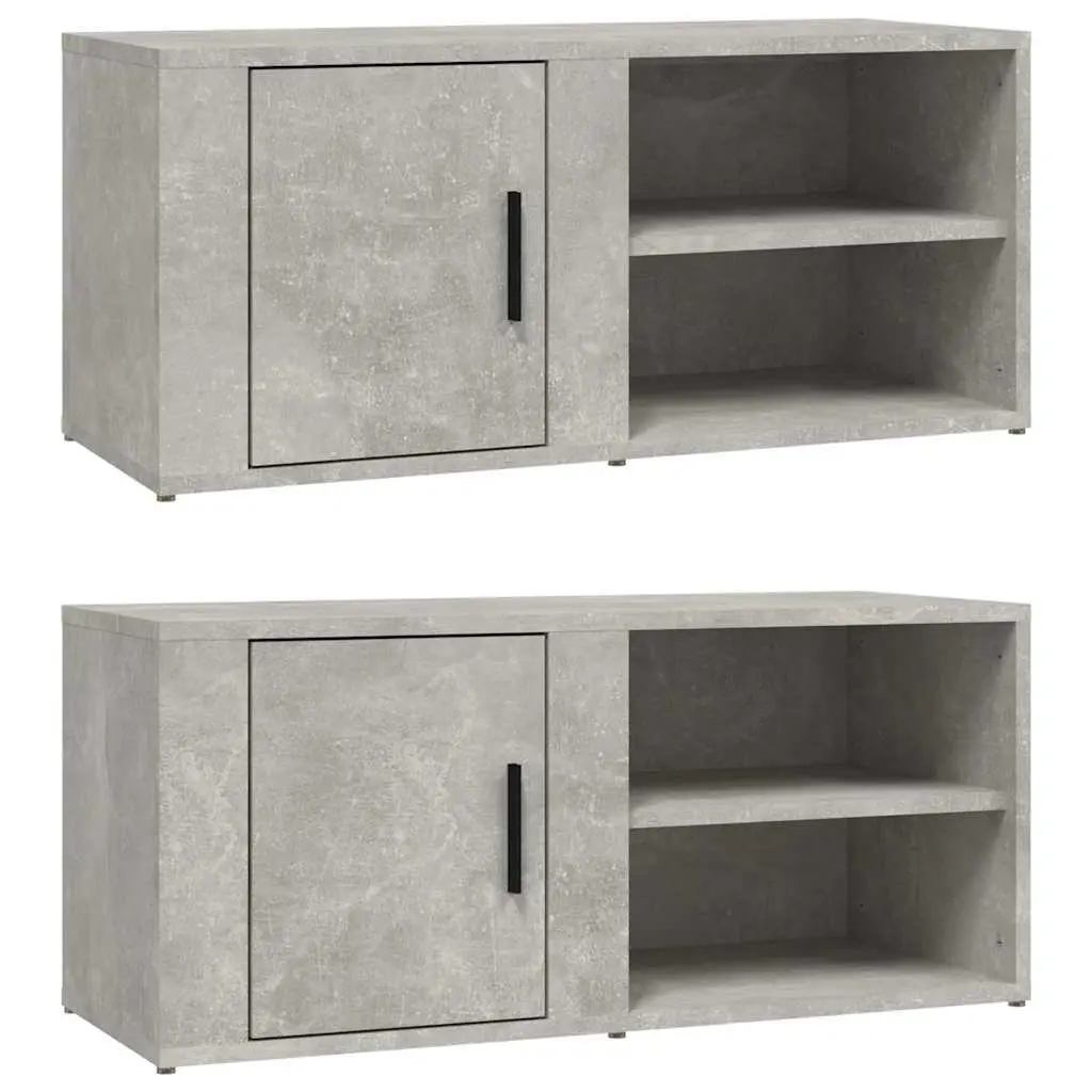 TV Cabinets Grey 80x31.5x36 cm Set of 2 Media Storage Unit with Hinged Doors and Compartments
