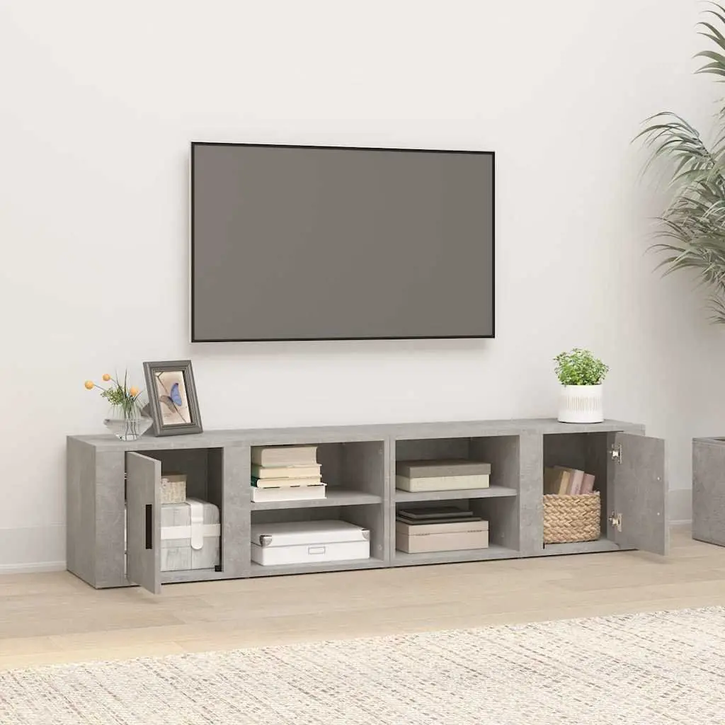 TV Cabinets Grey 80x31.5x36 cm Set of 2 Media Storage Unit with Hinged Doors and Compartments