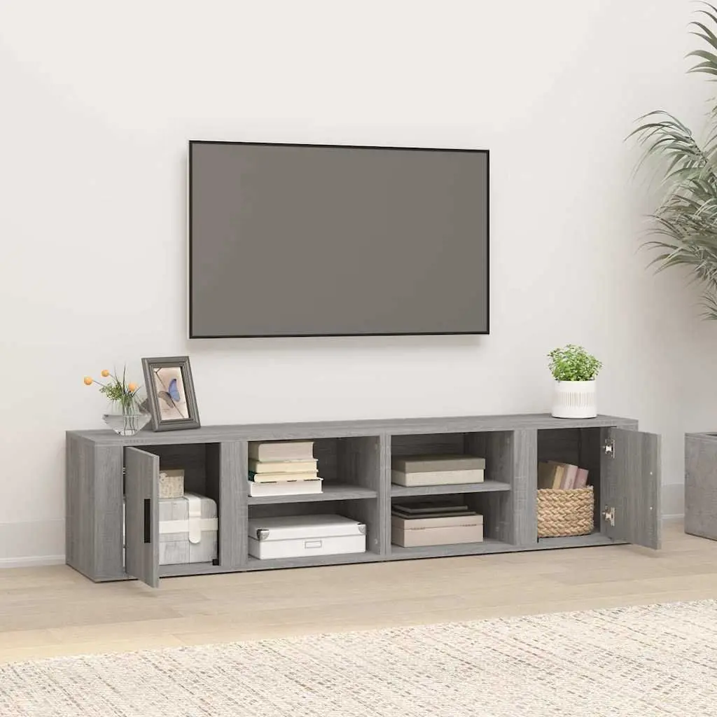 TV Cabinets Grey 2 Piece Media Storage Unit with Doors Compartments
