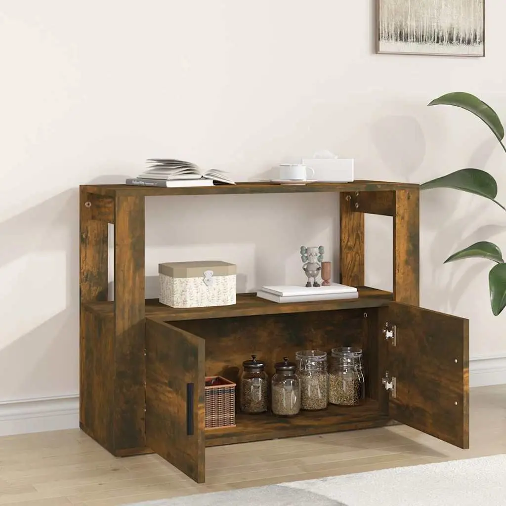 Sideboard Cabinet Brown Engineered Wood Storage with Shelving and Doors