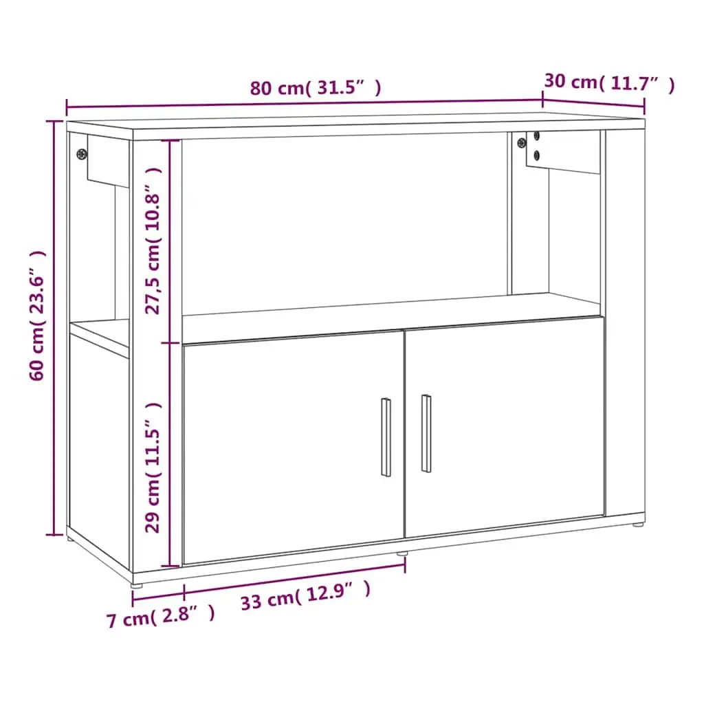 Sideboard Cabinet Brown Engineered Wood Storage with Shelving and Doors