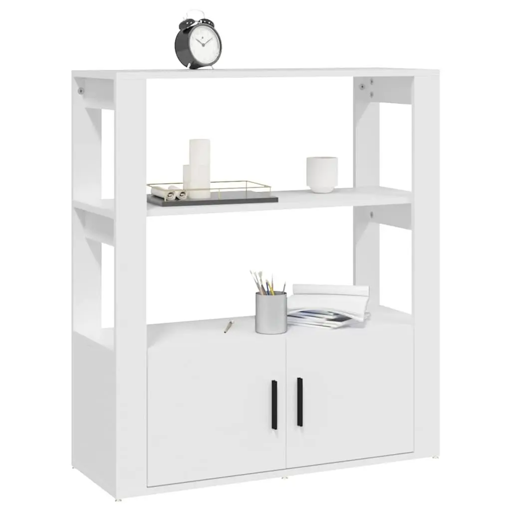 Storage Cabinet White Engineered Wood Shelves Doors 80x30x90cm