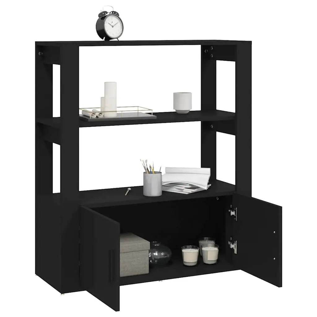 Storage Cabinet Black Engineered Wood 80x30x90 cm Sideboard with Doors and Shelves