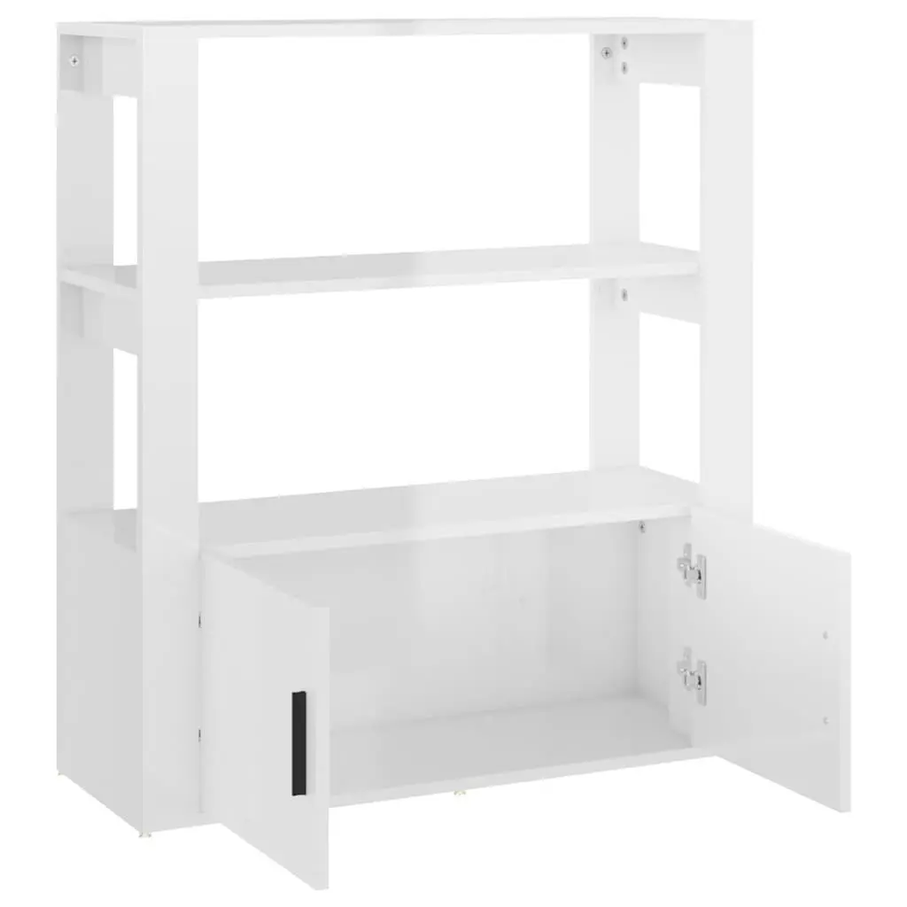 Sideboard White High Gloss Engineered Wood Storage Cabinet with Shelves and Doors