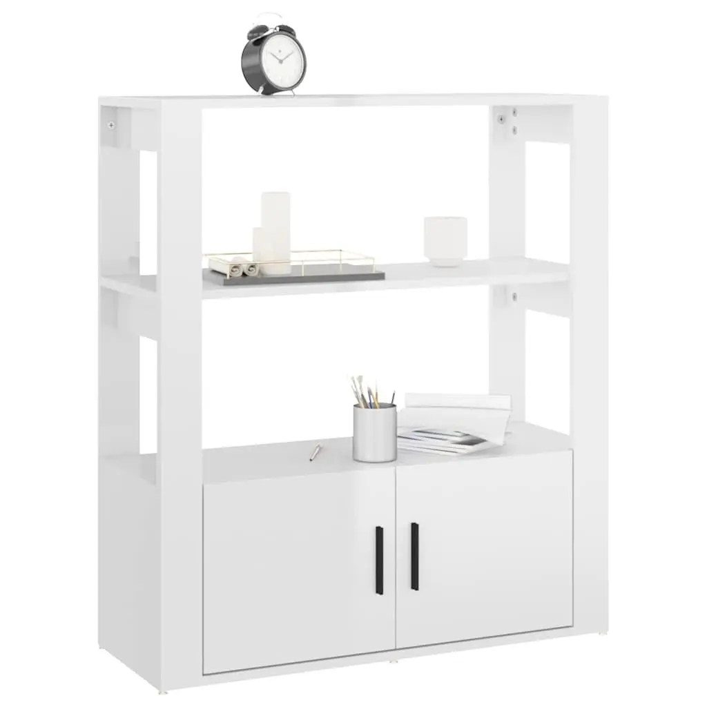 Sideboard White High Gloss Engineered Wood Storage Cabinet with Shelves and Doors