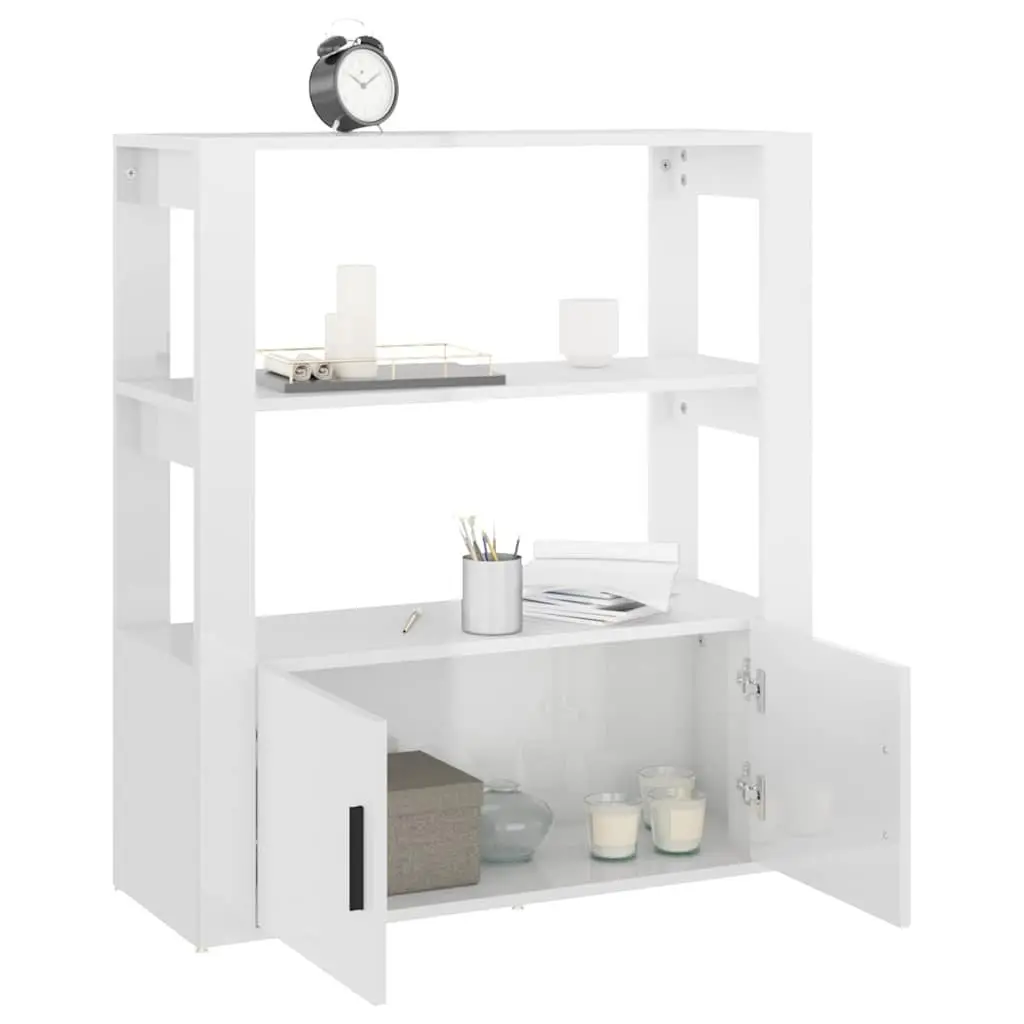 Sideboard White High Gloss Engineered Wood Storage Cabinet with Shelves and Doors