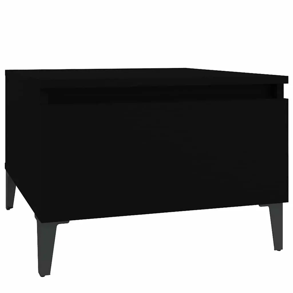 Black Side Table Engineered Wood Storage Drawer Metal Feet 50x46x35cm for Living Room